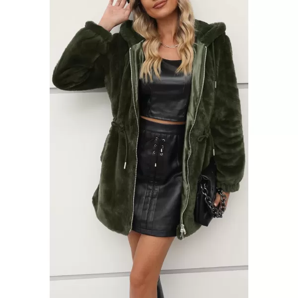 Bellivera Women Fleece Jacket, Spring and Winter Fashion Faux Fur Coat Long Fuzzy Hood Fluffy Sherpa Overcoat