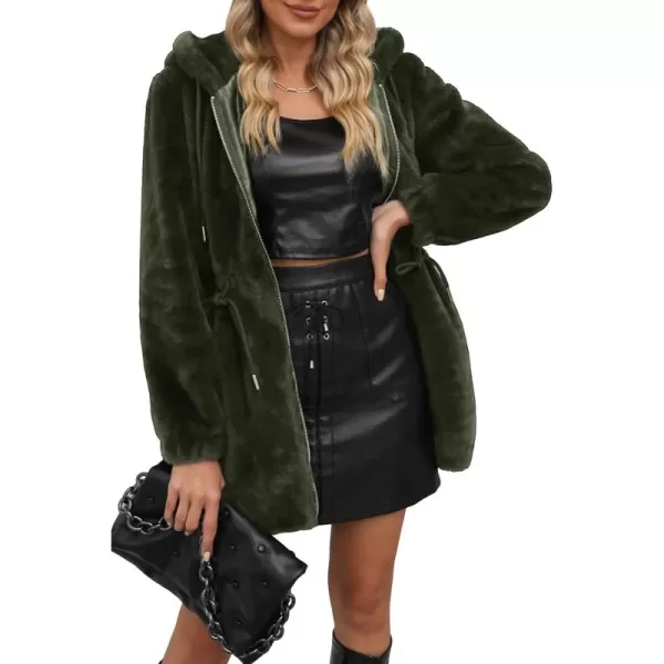 Bellivera Women Fleece Jacket, Spring and Winter Fashion Faux Fur Coat Long Fuzzy Hood Fluffy Sherpa Overcoat