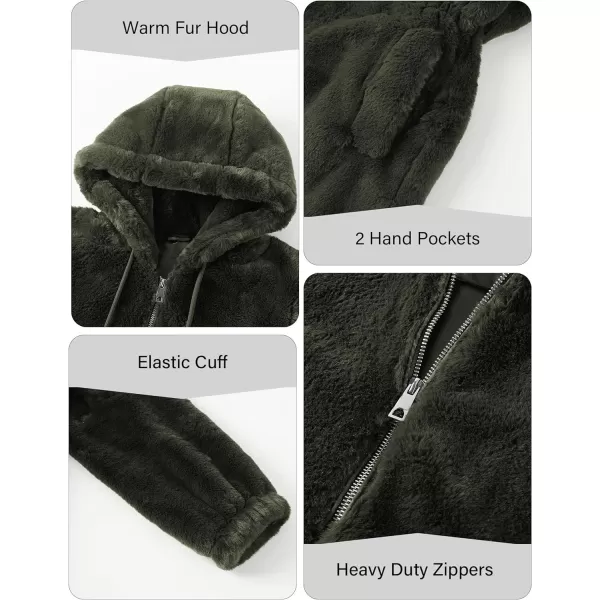 Bellivera Women Fleece Jacket, Spring and Winter Fashion Faux Fur Coat Long Fuzzy Hood Fluffy Sherpa Overcoat