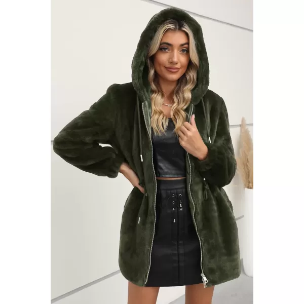 Bellivera Women Fleece Jacket, Spring and Winter Fashion Faux Fur Coat Long Fuzzy Hood Fluffy Sherpa Overcoat