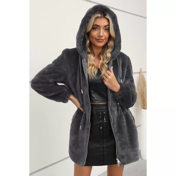 Bellivera Women Fleece Jacket, Spring and Winter Fashion Faux Fur Coat Long Fuzzy Hood Fluffy Sherpa Overcoat