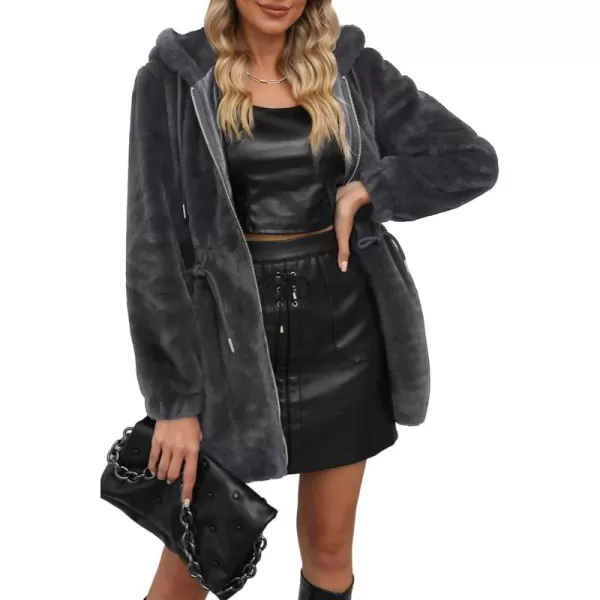 Bellivera Women Fleece Jacket, Spring and Winter Fashion Faux Fur Coat Long Fuzzy Hood Fluffy Sherpa Overcoat