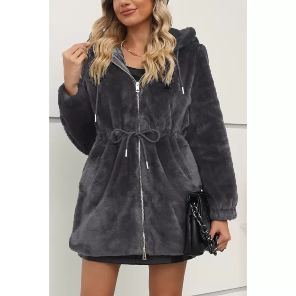 Bellivera Women Fleece Jacket, Spring and Winter Fashion Faux Fur Coat Long Fuzzy Hood Fluffy Sherpa Overcoat