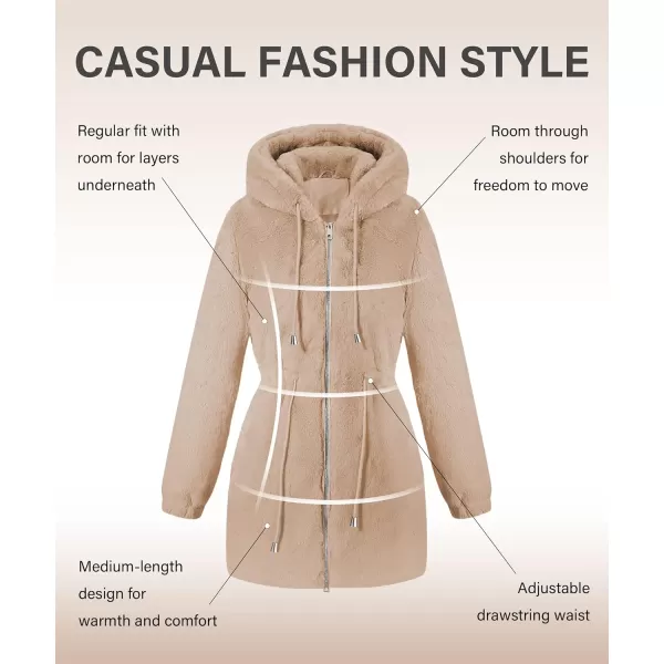 Bellivera Women Fleece Jacket, Spring and Winter Fashion Faux Fur Coat Long Fuzzy Hood Fluffy Sherpa Overcoat
