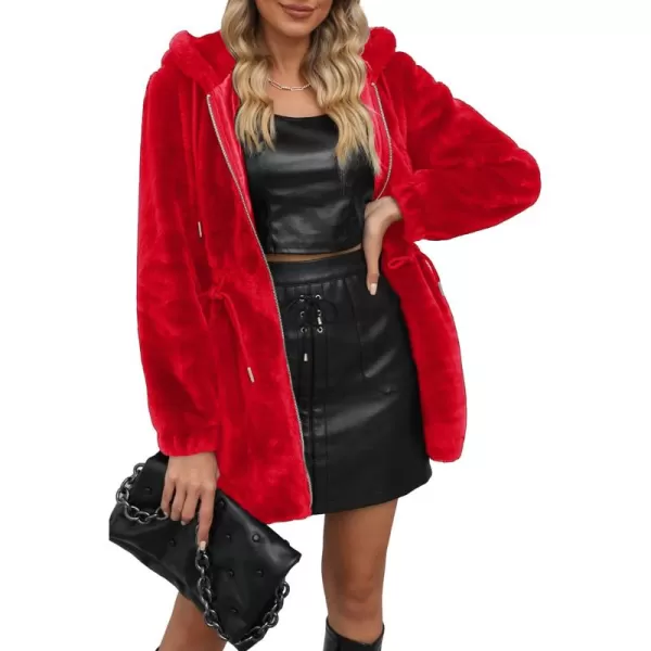 Bellivera Women Fleece Jacket, Spring and Winter Fashion Faux Fur Coat Long Fuzzy Hood Fluffy Sherpa Overcoat