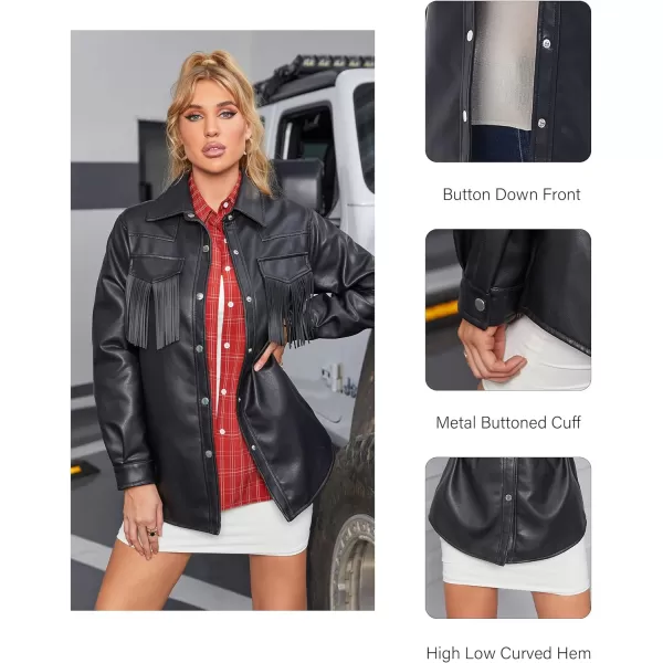 Bellivera Women Fringe Jacket Faux Leather Tassel Crop Coat Motor Biker Belt Long Sleeve Outerwear