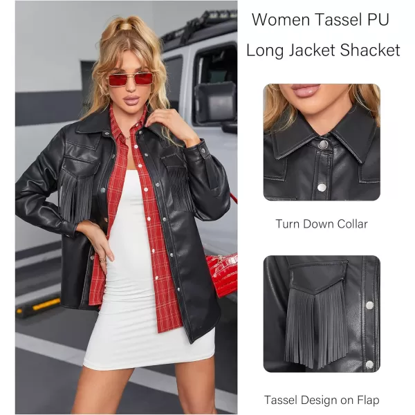 Bellivera Women Fringe Jacket Faux Leather Tassel Crop Coat Motor Biker Belt Long Sleeve Outerwear
