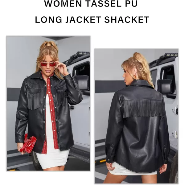 Bellivera Women Fringe Jacket Faux Leather Tassel Crop Coat Motor Biker Belt Long Sleeve Outerwear