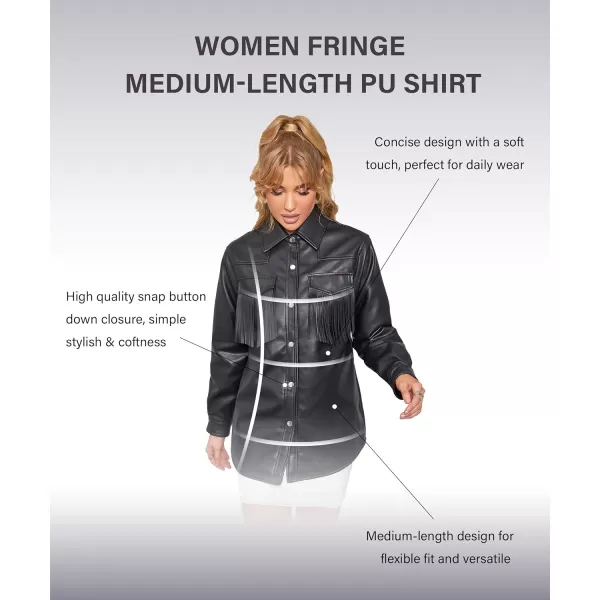 Bellivera Women Fringe Jacket Faux Leather Tassel Crop Coat Motor Biker Belt Long Sleeve Outerwear