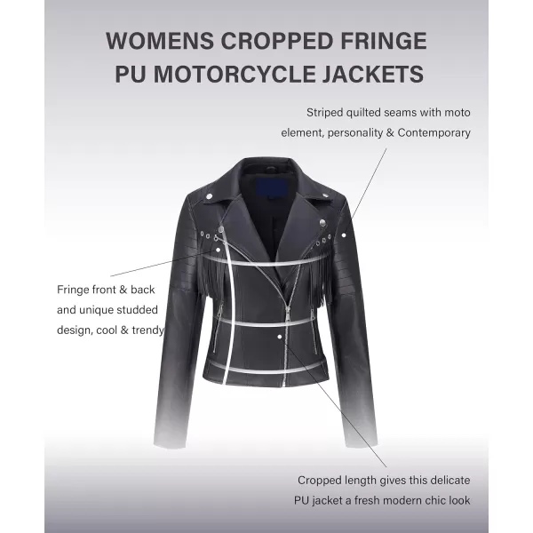 Bellivera Women Fringe Jacket Faux Leather Tassel Crop Coat Motor Biker Belt Long Sleeve Outerwear