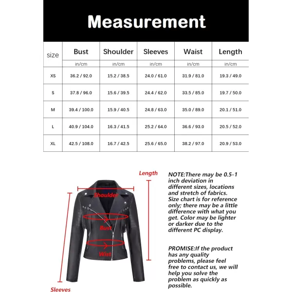 Bellivera Women Fringe Jacket Faux Leather Tassel Crop Coat Motor Biker Belt Long Sleeve Outerwear