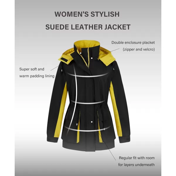Bellivera Women Outdoor Windbreaker Ski Jacket Spring and Winter Fashion Warm Padding Snow Mountain Coat with Hood