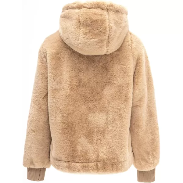 Bellivera Women's Faux Fur Fleece Coat, Spring and Winter Fashion Short Shearling Fuzzy Jacket with Hood