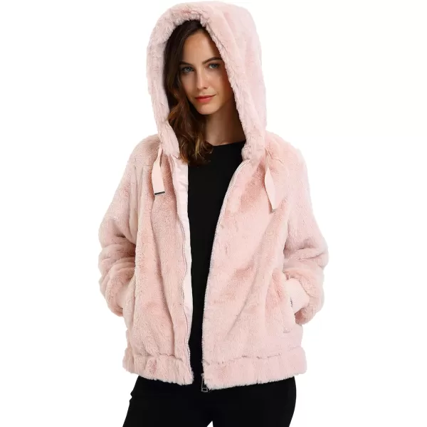Bellivera Women's Faux Fur Fleece Coat, Spring and Winter Fashion Short Shearling Fuzzy Jacket with Hood