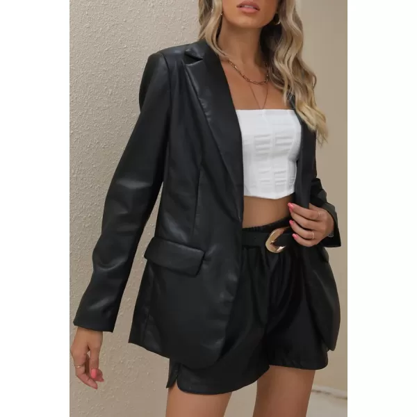 Bellivera Women's Faux Leather Blazer Jacket Oversized Long Sleeve Coat Motorcycle Vegan Pleather Outerwear