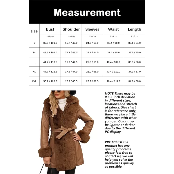 Bellivera Women's Faux Leather Fleece Lined Coat Winter Hooded Zip-up Parka with Belt