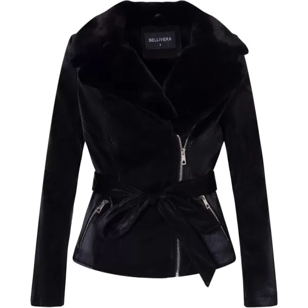 Bellivera Women's Faux Leather Jacket Moto Biker Sherpa-Lined Coat with Removable Fur Collar