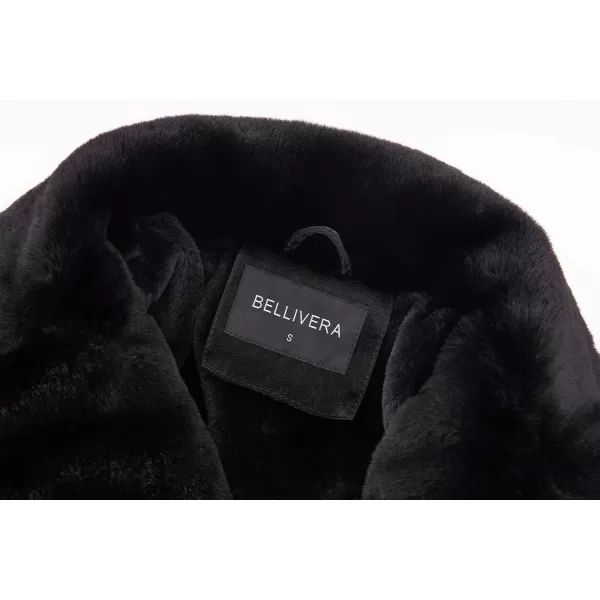 Bellivera Women's Faux Leather Jacket Moto Biker Sherpa-Lined Coat with Removable Fur Collar