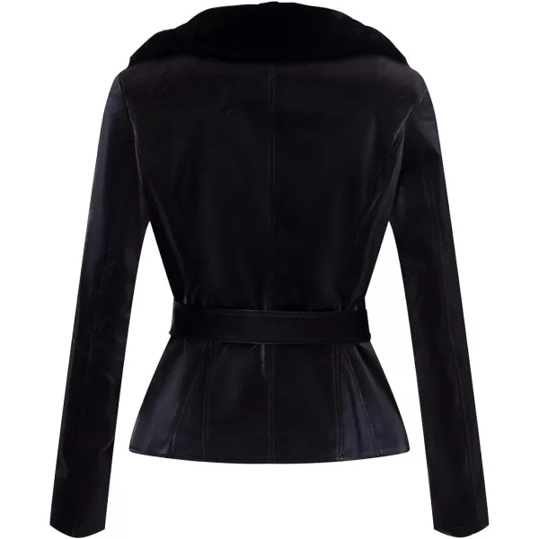 Bellivera Women's Faux Leather Jacket Moto Biker Sherpa-Lined Coat with Removable Fur Collar