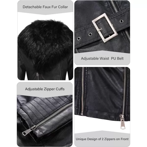 Bellivera Women's Faux Leather Jacket Moto Biker Sherpa-Lined Coat with Removable Fur Collar