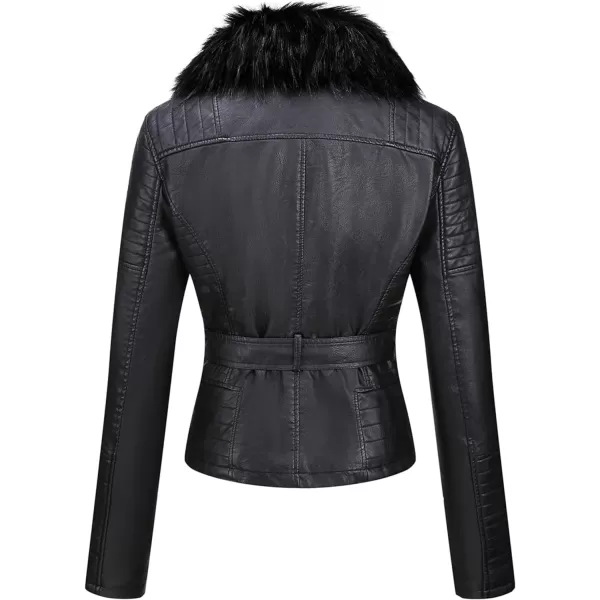 Bellivera Women's Faux Leather Jacket Moto Biker Sherpa-Lined Coat with Removable Fur Collar