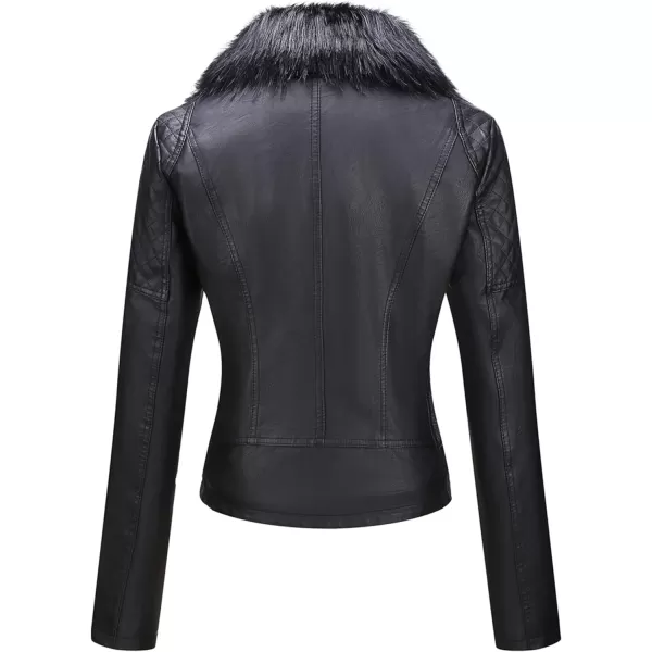 Bellivera Women's Faux Leather Jacket Moto Biker Sherpa-Lined Coat with Removable Fur Collar