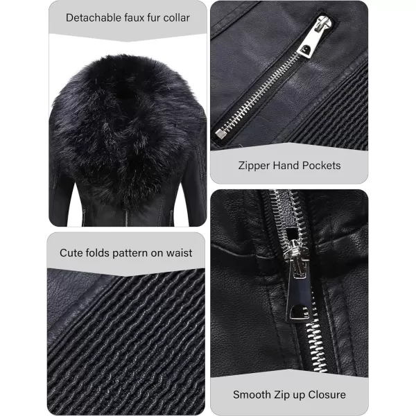 Bellivera Women's Faux Leather Jacket Moto Biker Sherpa-Lined Coat with Removable Fur Collar