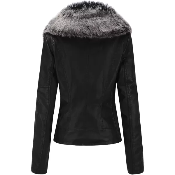 Bellivera Women's Faux Leather Jacket Moto Biker Sherpa-Lined Coat with Removable Fur Collar