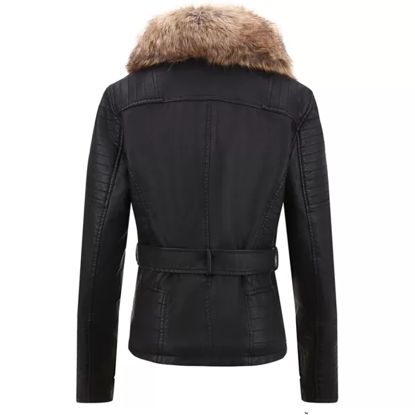 Bellivera Women's Faux Leather Jacket Moto Biker Sherpa-Lined Coat with Removable Fur Collar