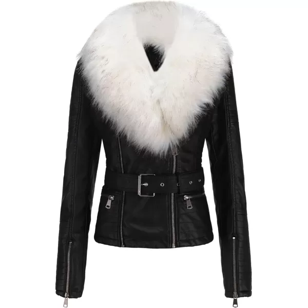Bellivera Women's Faux Leather Jacket Moto Biker Sherpa-Lined Coat with Removable Fur Collar