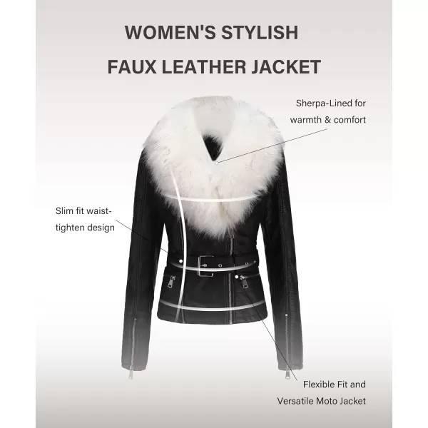 Bellivera Women's Faux Leather Jacket Moto Biker Sherpa-Lined Coat with Removable Fur Collar
