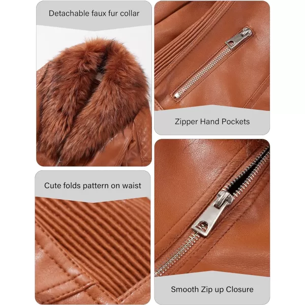 Bellivera Women's Faux Leather Jacket Moto Biker Sherpa-Lined Coat with Removable Fur Collar