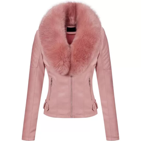 Bellivera Women's Faux Leather Jacket Moto Biker Sherpa-Lined Coat with Removable Fur Collar