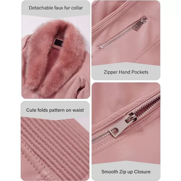 Bellivera Women's Faux Leather Jacket Moto Biker Sherpa-Lined Coat with Removable Fur Collar
