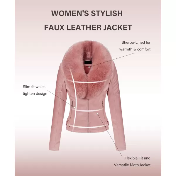 Bellivera Women's Faux Leather Jacket Moto Biker Sherpa-Lined Coat with Removable Fur Collar