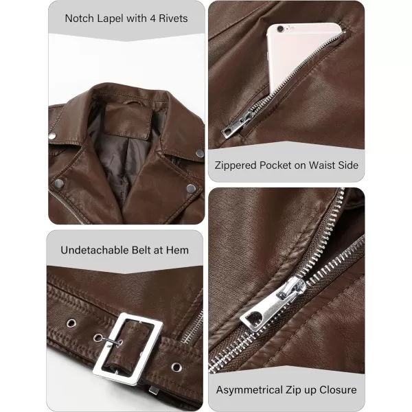 Bellivera Womens Faux Leather Jacket PU Zip UP Slim Bomber Coat