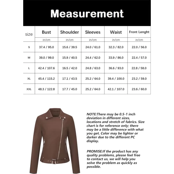 Bellivera Womens Faux Leather Jacket PU Zip UP Slim Bomber Coat