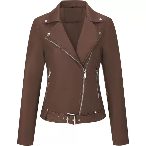 Bellivera Womens Faux Leather Jacket PU Zip UP Slim Bomber Coat