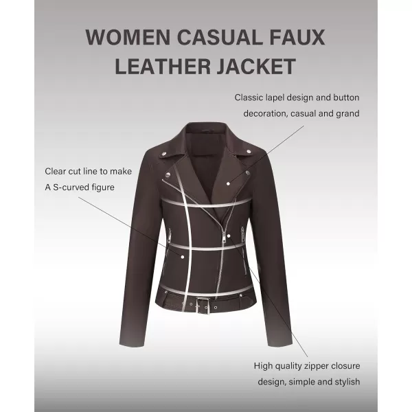 Bellivera Womens Faux Leather Jacket PU Zip UP Slim Bomber Coat
