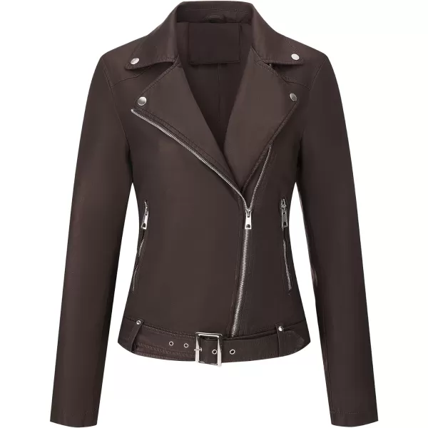 Bellivera Womens Faux Leather Jacket PU Zip UP Slim Bomber Coat