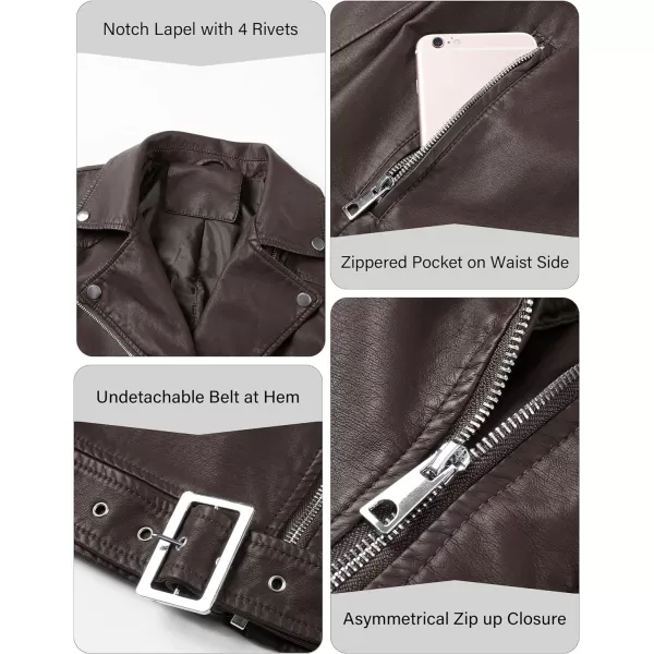 Bellivera Womens Faux Leather Jacket PU Zip UP Slim Bomber Coat