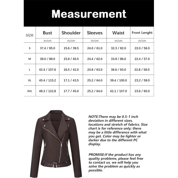Bellivera Womens Faux Leather Jacket PU Zip UP Slim Bomber Coat