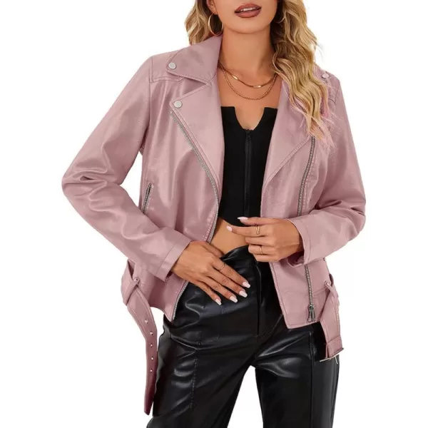 Bellivera Womens Faux Leather Jacket PU Zip UP Slim Bomber Coat