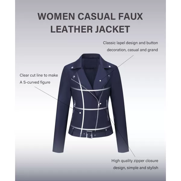 Bellivera Womens Faux Leather Jacket PU Zip UP Slim Bomber Coat