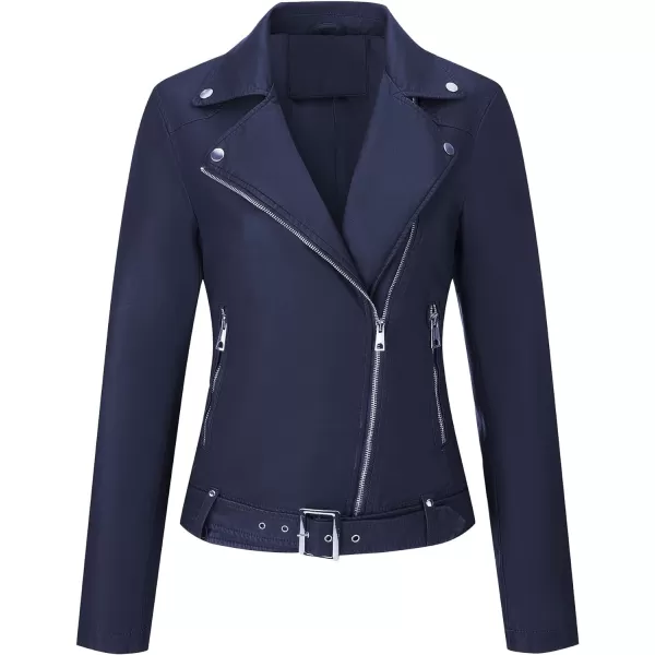 Bellivera Womens Faux Leather Jacket PU Zip UP Slim Bomber Coat