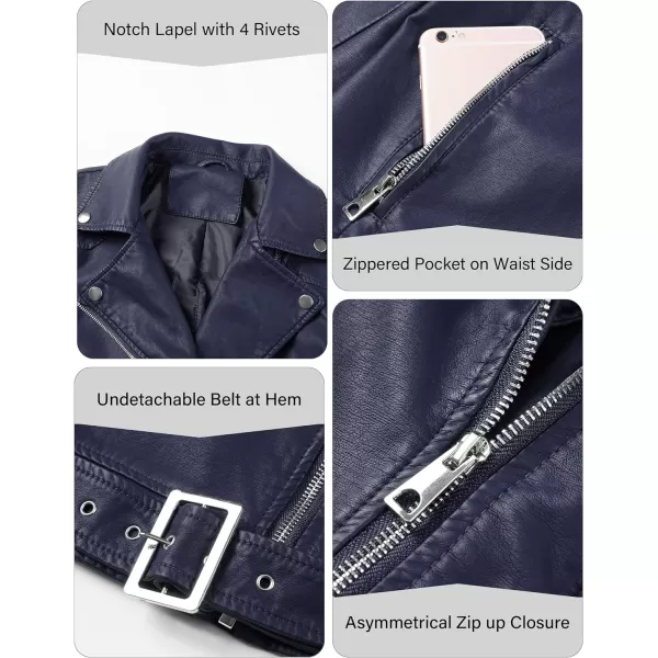 Bellivera Womens Faux Leather Jacket PU Zip UP Slim Bomber Coat