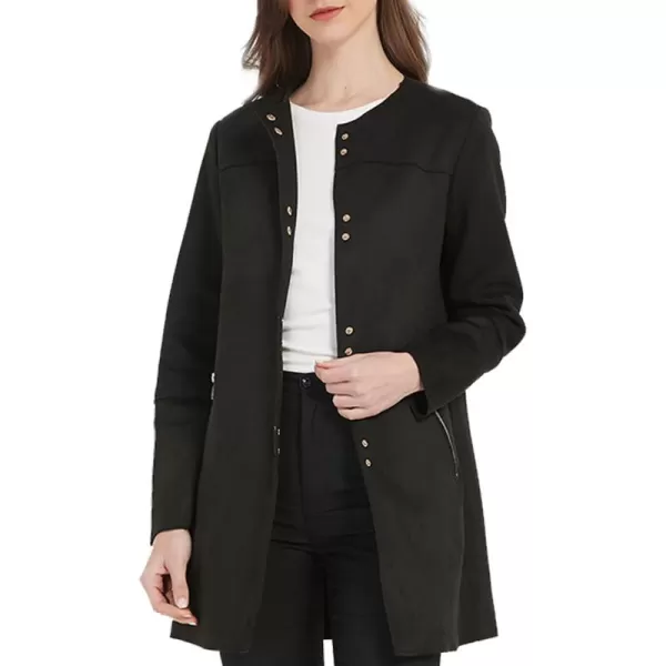 Bellivera Womens Faux Suede Leather Jacket Spring and Winter Fashion Long Trench Coat, Lightweight Windbreaker