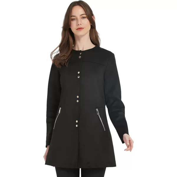 Bellivera Womens Faux Suede Leather Jacket Spring and Winter Fashion Long Trench Coat, Lightweight Windbreaker