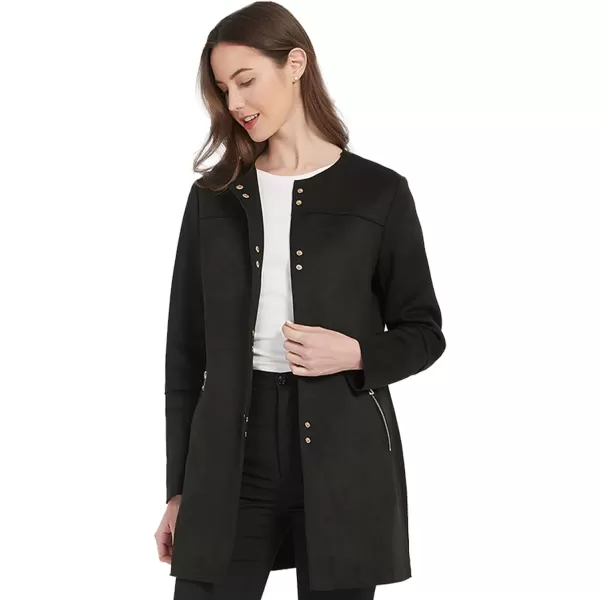 Bellivera Womens Faux Suede Leather Jacket Spring and Winter Fashion Long Trench Coat, Lightweight Windbreaker