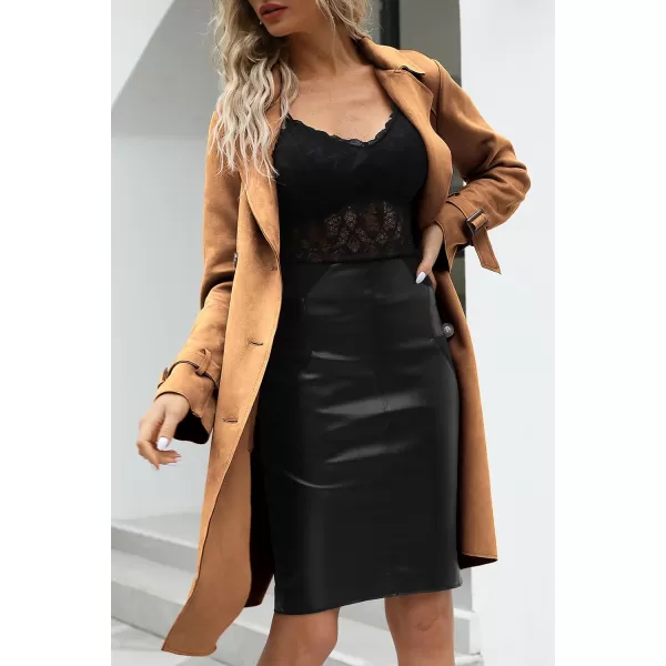 Bellivera Womens Faux Suede Leather Jacket Spring and Winter Fashion Long Trench Coat, Lightweight Windbreaker